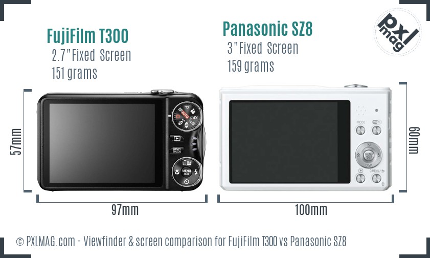 FujiFilm T300 vs Panasonic SZ8 Screen and Viewfinder comparison