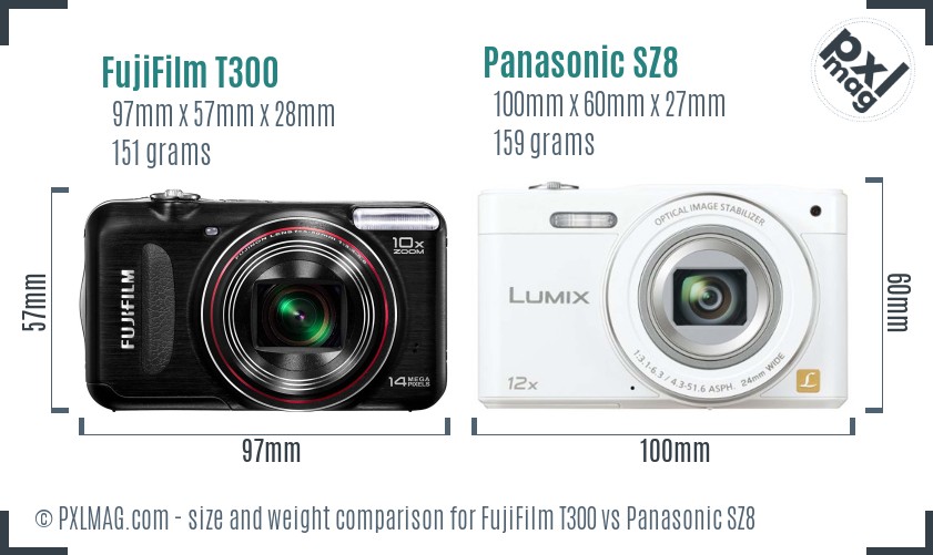 FujiFilm T300 vs Panasonic SZ8 size comparison FujiFilm T300 vs Panasonic SZ8 size comparison