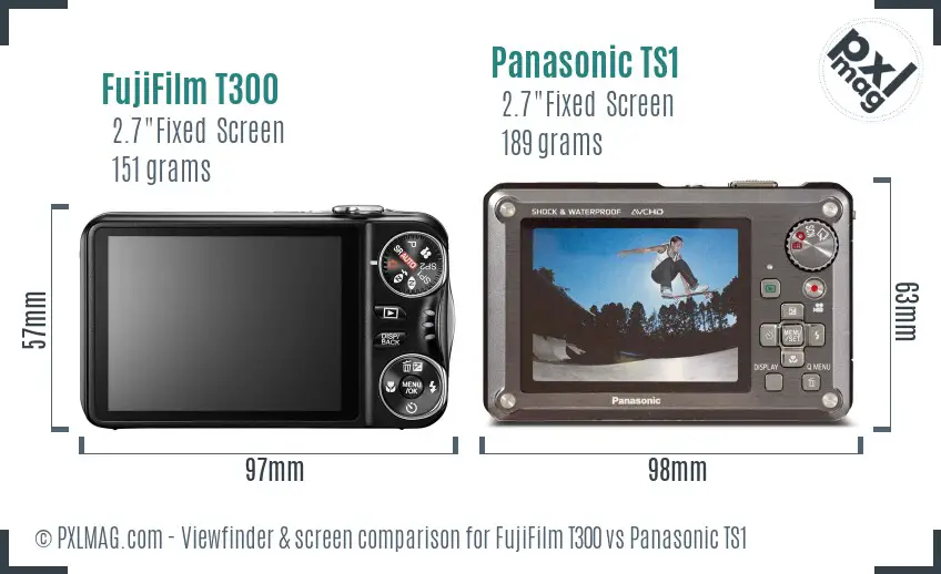 FujiFilm T300 vs Panasonic TS1 Screen and Viewfinder comparison