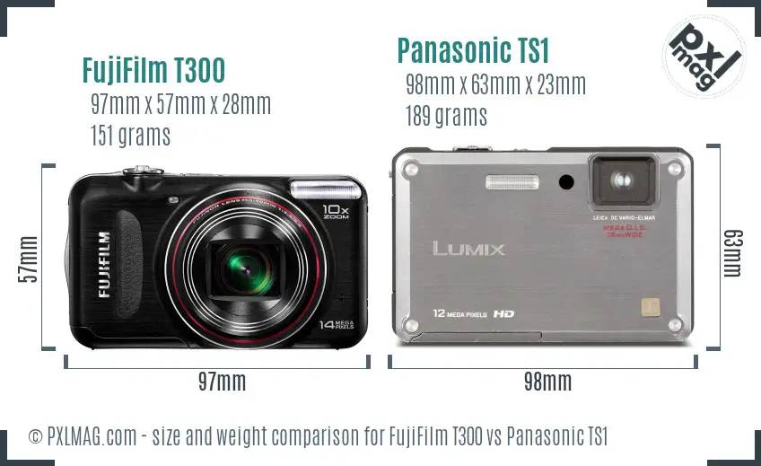 FujiFilm T300 vs Panasonic TS1 size comparison