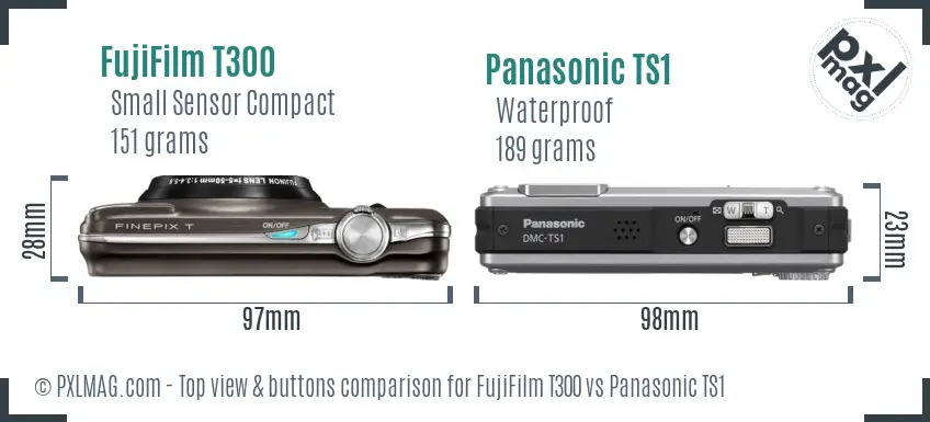 FujiFilm T300 vs Panasonic TS1 top view buttons comparison