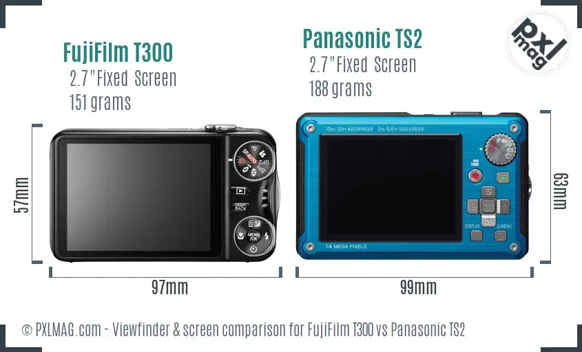 FujiFilm T300 vs Panasonic TS2 Screen and Viewfinder comparison
