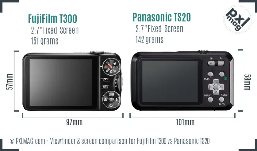 FujiFilm T300 vs Panasonic TS20 Screen and Viewfinder comparison