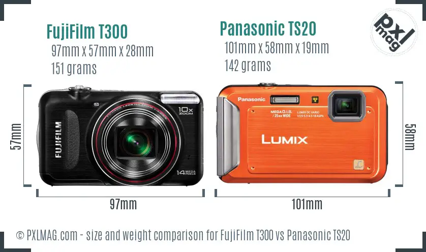 FujiFilm T300 vs Panasonic TS20 size comparison FujiFilm T300 vs Panasonic TS20 size comparison