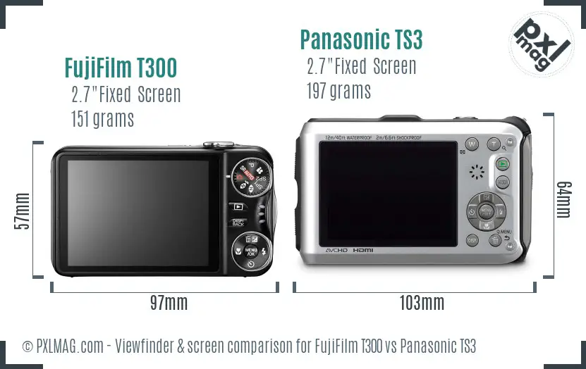 FujiFilm T300 vs Panasonic TS3 Screen and Viewfinder comparison