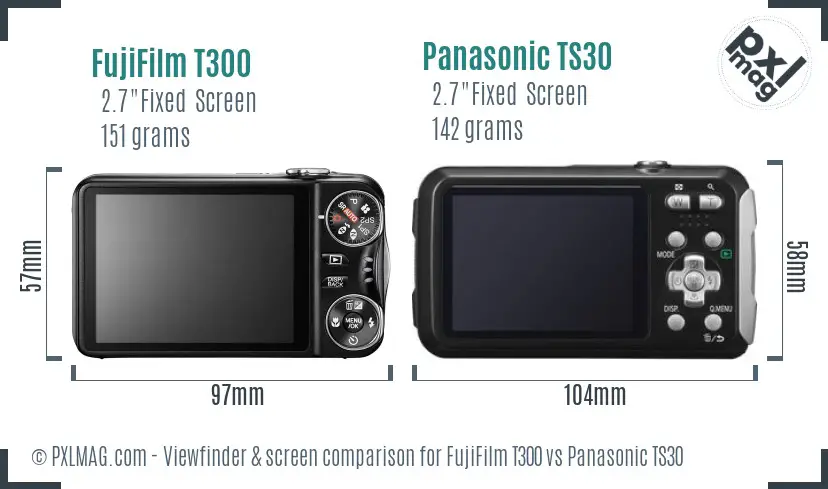 FujiFilm T300 vs Panasonic TS30 Screen and Viewfinder comparison
