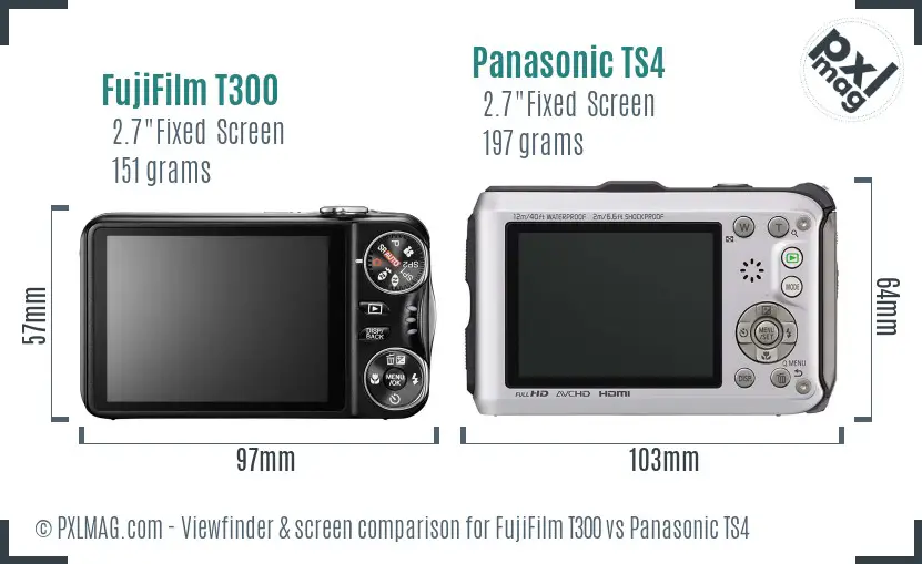 FujiFilm T300 vs Panasonic TS4 Screen and Viewfinder comparison