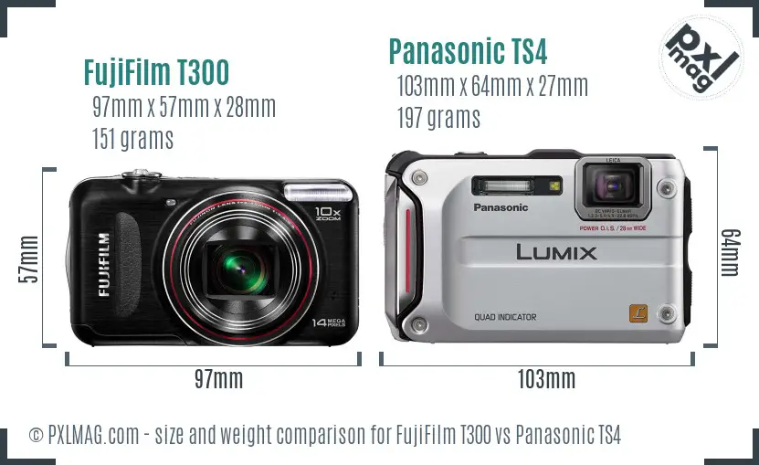 FujiFilm T300 vs Panasonic TS4 size comparison