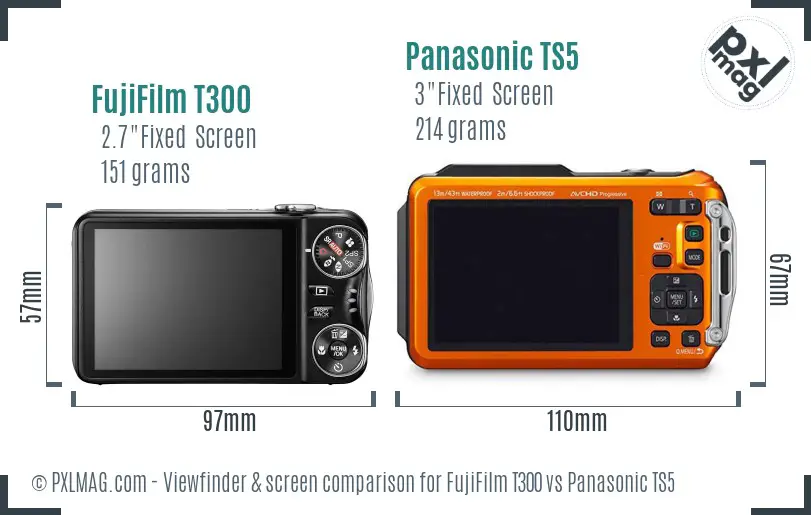 FujiFilm T300 vs Panasonic TS5 Screen and Viewfinder comparison