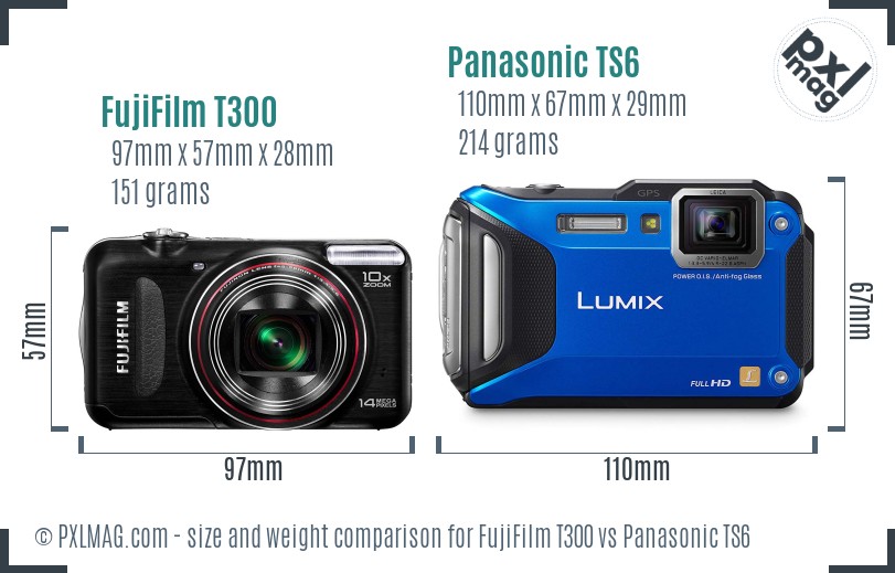 FujiFilm T300 vs Panasonic TS6 size comparison