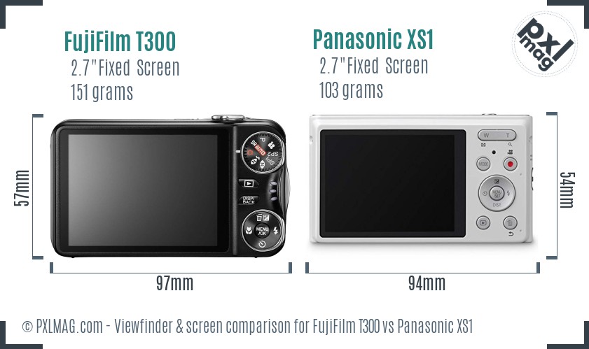 FujiFilm T300 vs Panasonic XS1 Screen and Viewfinder comparison