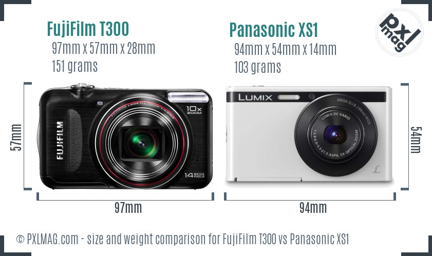 FujiFilm T300 vs Panasonic XS1 size comparison