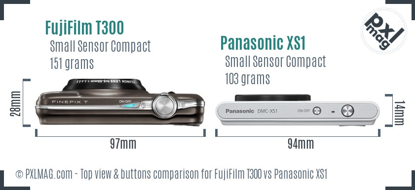 FujiFilm T300 vs Panasonic XS1 top view buttons comparison