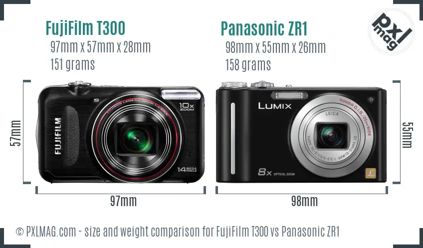 FujiFilm T300 vs Panasonic ZR1 size comparison FujiFilm T300 vs Panasonic ZR1 size comparison