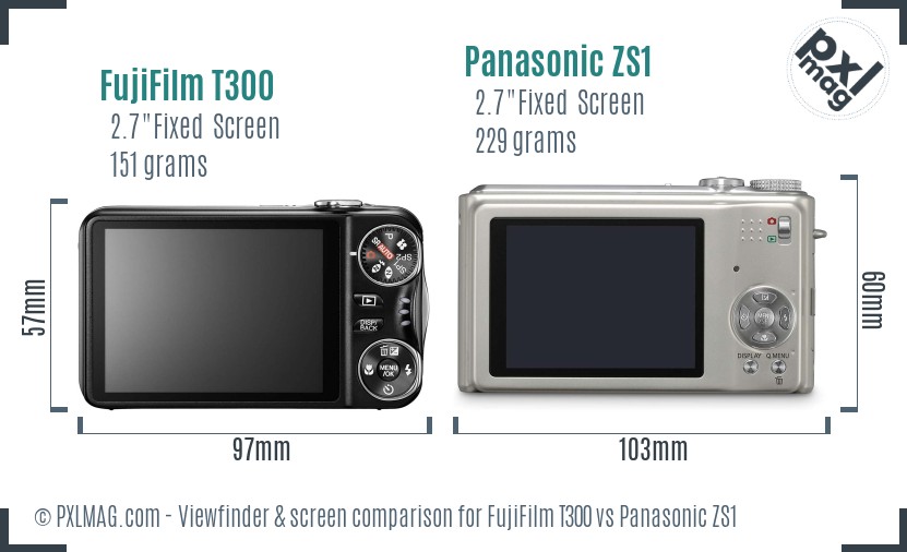 FujiFilm T300 vs Panasonic ZS1 Screen and Viewfinder comparison