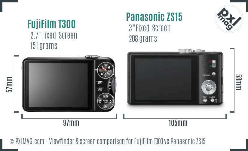 FujiFilm T300 vs Panasonic ZS15 Screen and Viewfinder comparison FujiFilm T300 vs Panasonic ZS15 Screen and Viewfinder comparison