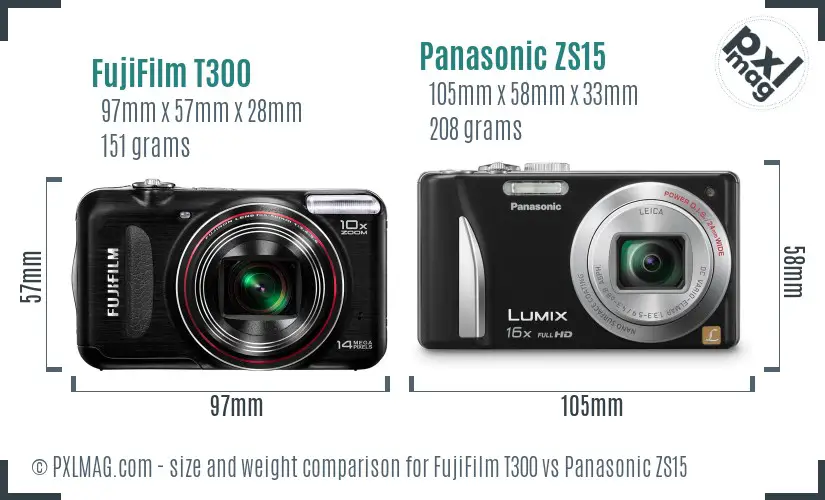 FujiFilm T300 vs Panasonic ZS15 size comparison FujiFilm T300 vs Panasonic ZS15 size comparison
