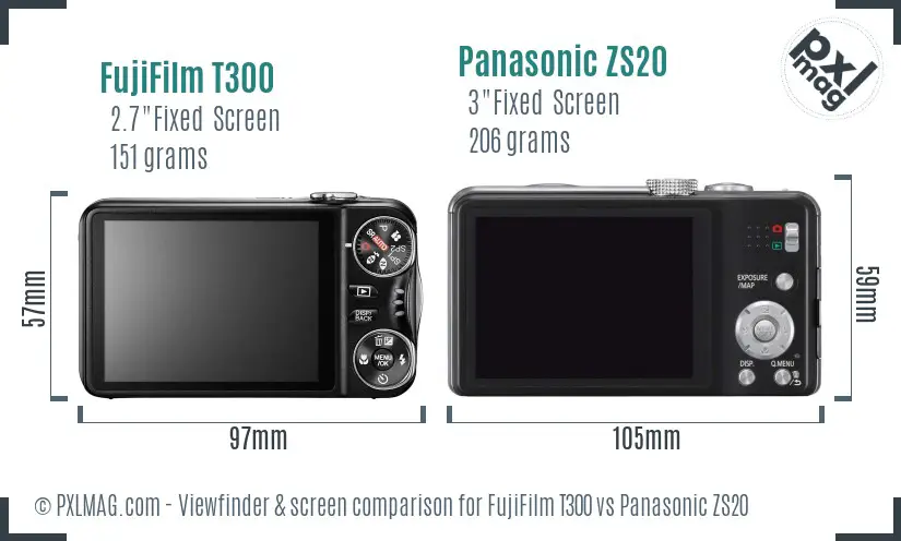 FujiFilm T300 vs Panasonic ZS20 Screen and Viewfinder comparison