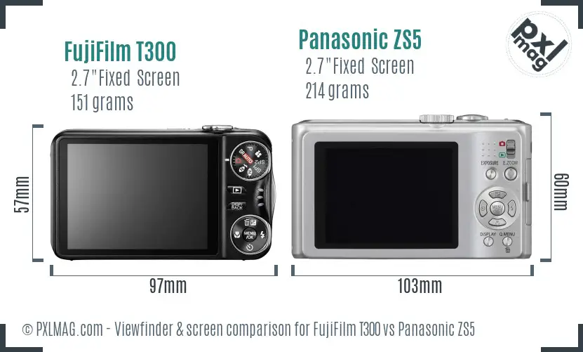 FujiFilm T300 vs Panasonic ZS5 Screen and Viewfinder comparison FujiFilm T300 vs Panasonic ZS5 Screen and Viewfinder comparison