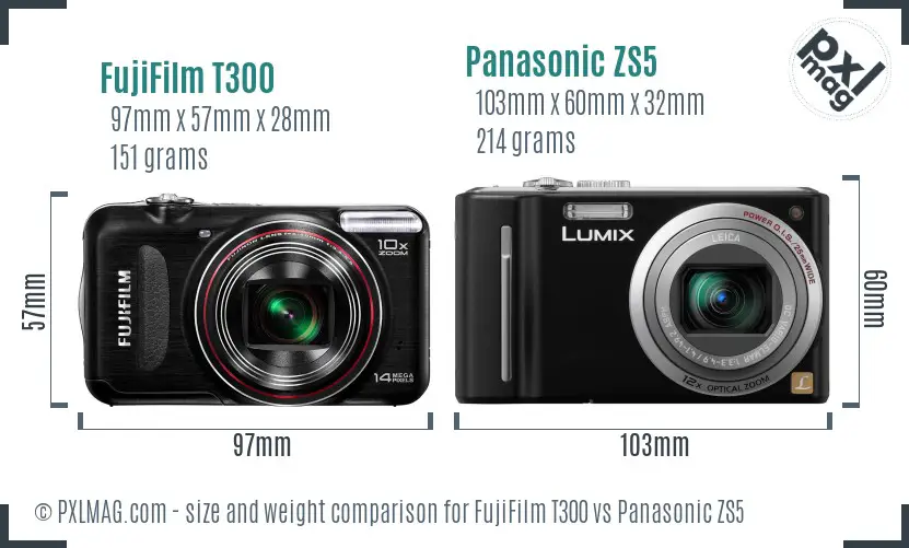 FujiFilm T300 vs Panasonic ZS5 size comparison FujiFilm T300 vs Panasonic ZS5 size comparison