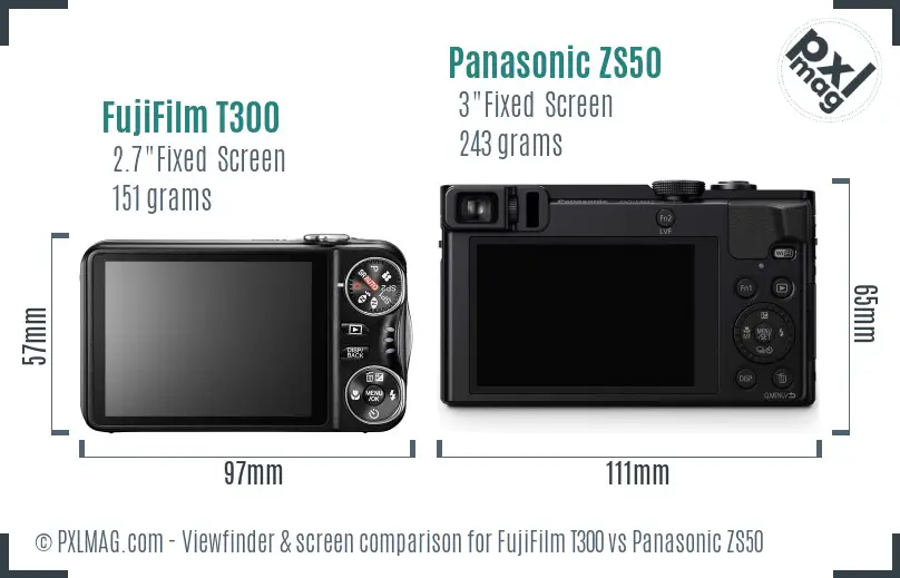 FujiFilm T300 vs Panasonic ZS50 Screen and Viewfinder comparison