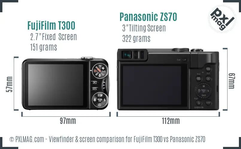 FujiFilm T300 vs Panasonic ZS70 Screen and Viewfinder comparison