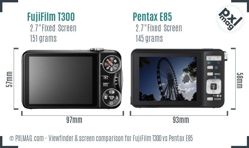 FujiFilm T300 vs Pentax E85 Screen and Viewfinder comparison