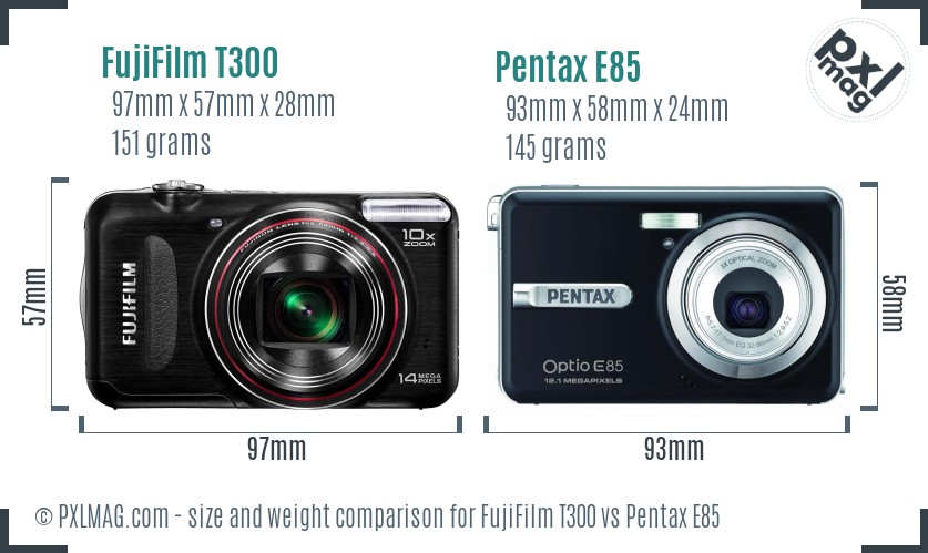 FujiFilm T300 vs Pentax E85 size comparison FujiFilm T300 vs Pentax E85 size comparison