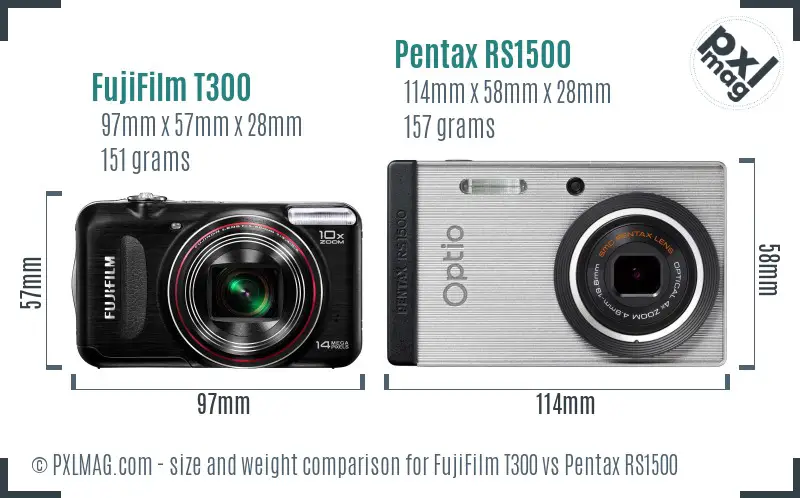 FujiFilm T300 vs Pentax RS1500 size comparison FujiFilm T300 vs Pentax RS1500 size comparison