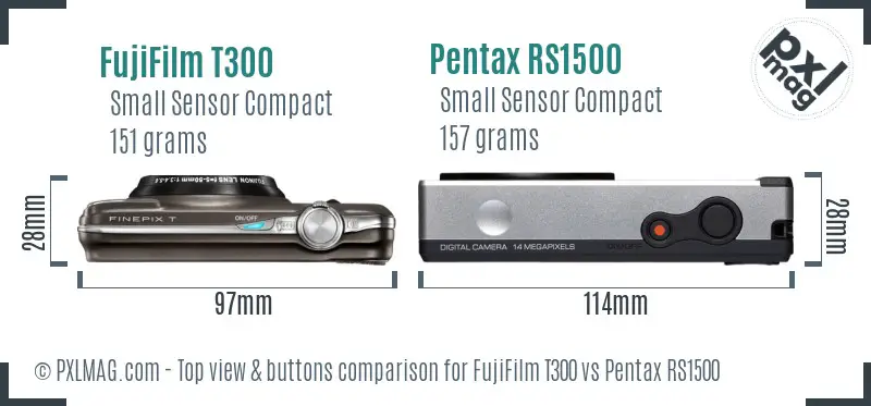 FujiFilm T300 vs Pentax RS1500 top view buttons comparison FujiFilm T300 vs Pentax RS1500 top view buttons comparison