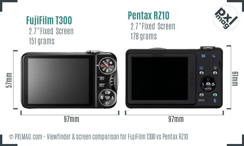 FujiFilm T300 vs Pentax RZ10 Screen and Viewfinder comparison