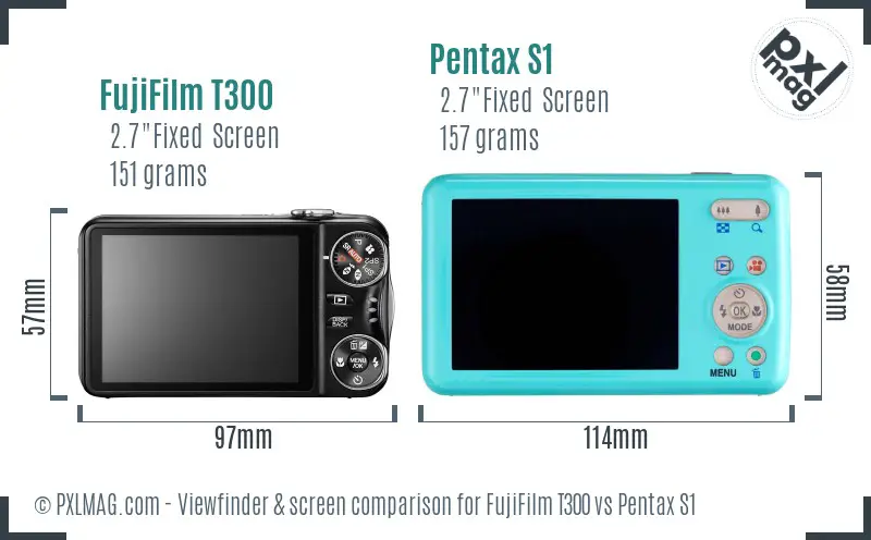 FujiFilm T300 vs Pentax S1 Screen and Viewfinder comparison