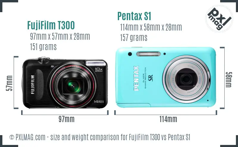 FujiFilm T300 vs Pentax S1 size comparison