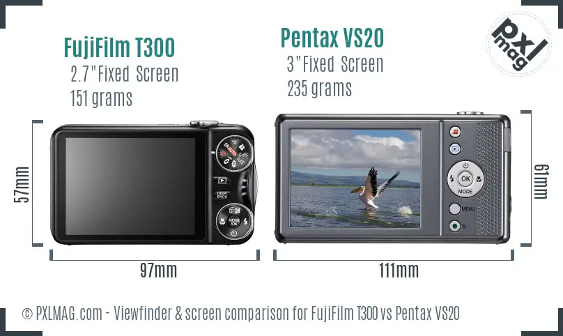 FujiFilm T300 vs Pentax VS20 Screen and Viewfinder comparison FujiFilm T300 vs Pentax VS20 Screen and Viewfinder comparison