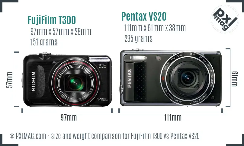 FujiFilm T300 vs Pentax VS20 size comparison FujiFilm T300 vs Pentax VS20 size comparison