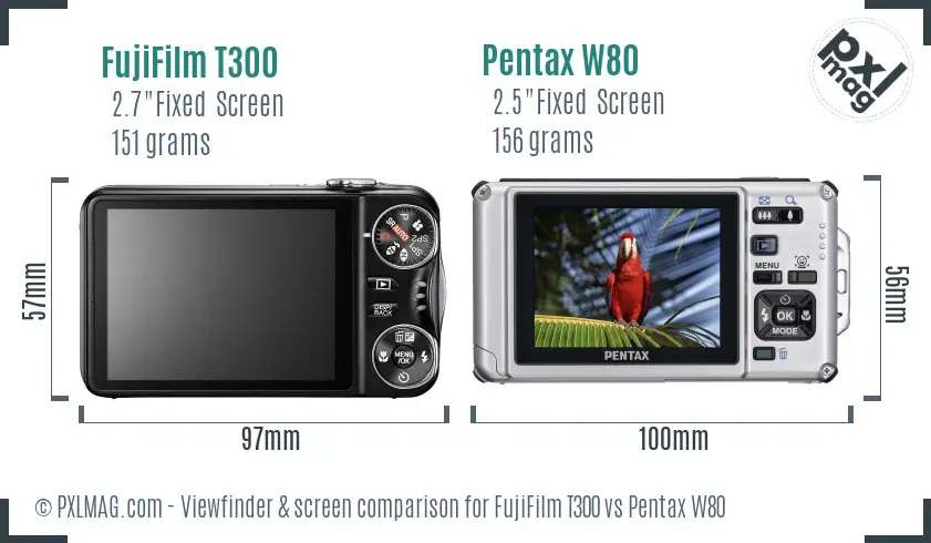 FujiFilm T300 vs Pentax W80 Screen and Viewfinder comparison FujiFilm T300 vs Pentax W80 Screen and Viewfinder comparison