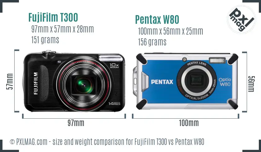 FujiFilm T300 vs Pentax W80 size comparison FujiFilm T300 vs Pentax W80 size comparison