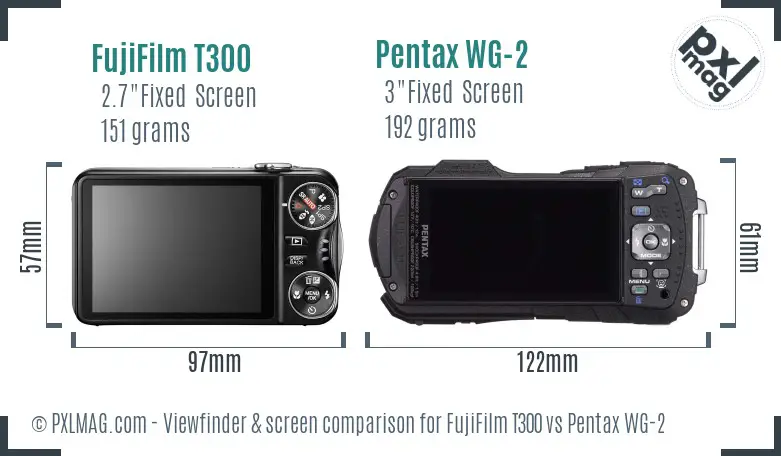 FujiFilm T300 vs Pentax WG-2 Screen and Viewfinder comparison
