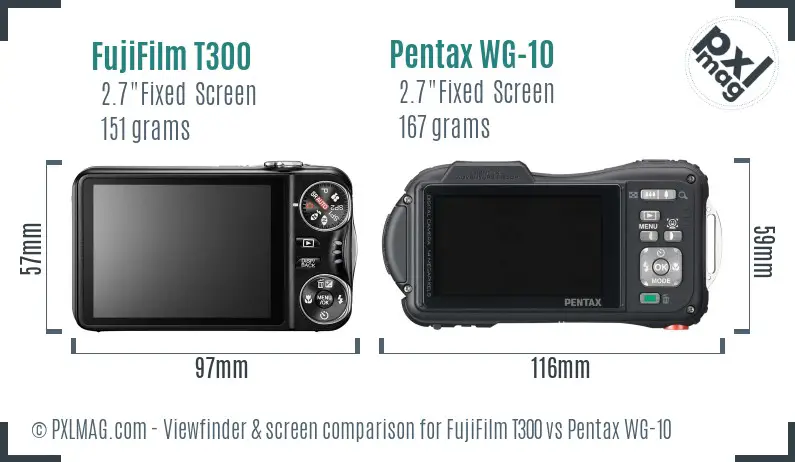 FujiFilm T300 vs Pentax WG-10 Screen and Viewfinder comparison