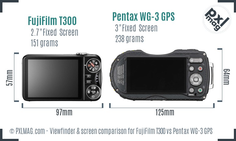 FujiFilm T300 vs Pentax WG-3 GPS Screen and Viewfinder comparison