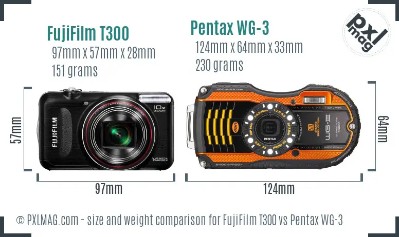 FujiFilm T300 vs Pentax WG-3 size comparison FujiFilm T300 vs Pentax WG-3 size comparison