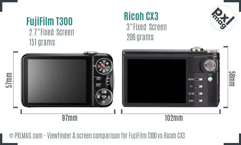 FujiFilm T300 vs Ricoh CX3 Screen and Viewfinder comparison