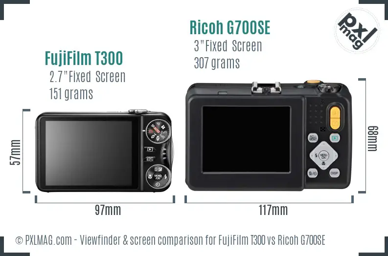 FujiFilm T300 vs Ricoh G700SE Screen and Viewfinder comparison