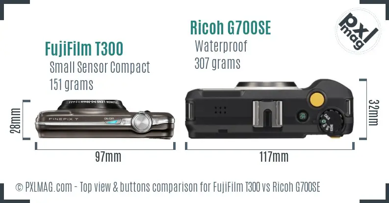 FujiFilm T300 vs Ricoh G700SE top view buttons comparison