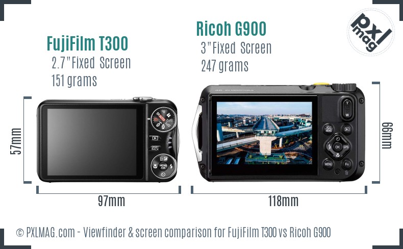 FujiFilm T300 vs Ricoh G900 Screen and Viewfinder comparison