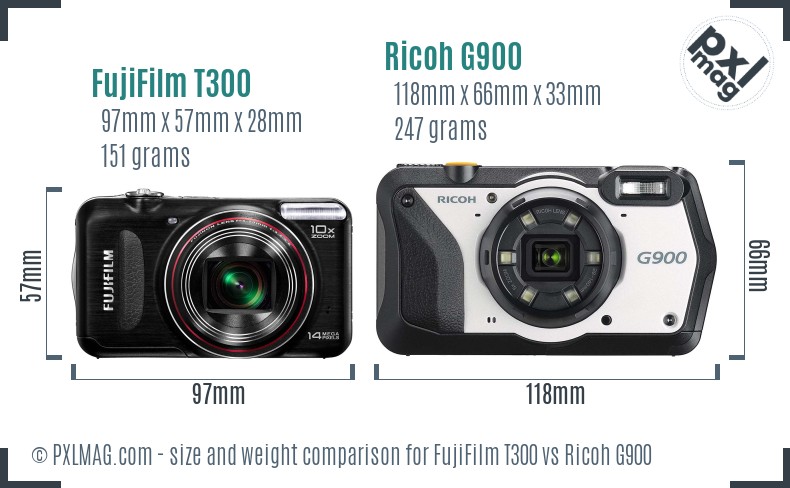 FujiFilm T300 vs Ricoh G900 size comparison FujiFilm T300 vs Ricoh G900 size comparison