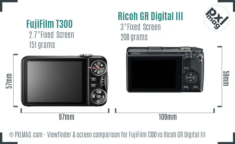 FujiFilm T300 vs Ricoh GR Digital III Screen and Viewfinder comparison