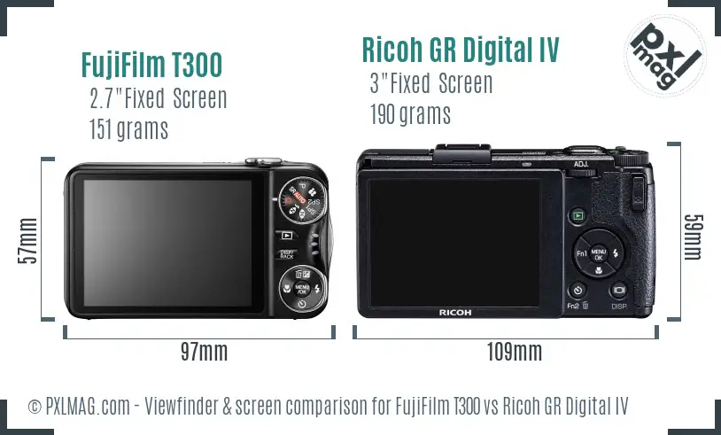 FujiFilm T300 vs Ricoh GR Digital IV Screen and Viewfinder comparison