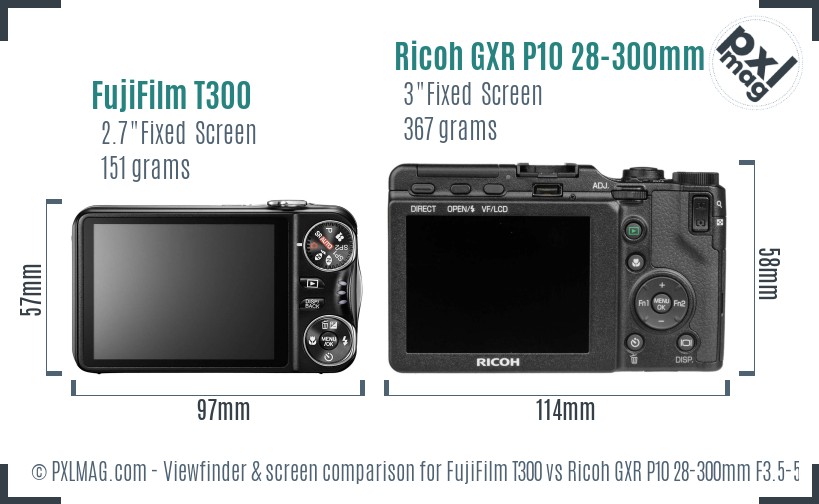 FujiFilm T300 vs Ricoh GXR P10 28-300mm F3.5-5.6 VC Screen and Viewfinder comparison