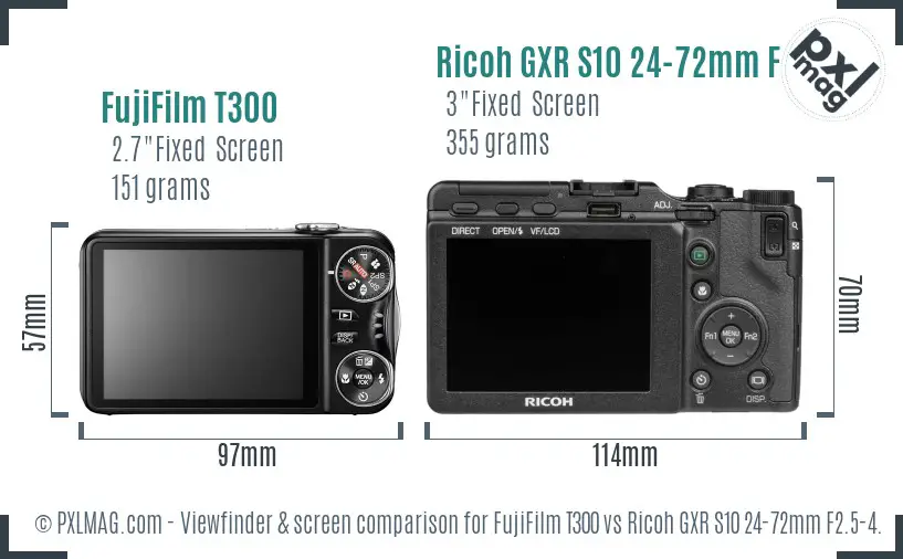 FujiFilm T300 vs Ricoh GXR S10 24-72mm F2.5-4.4 VC Screen and Viewfinder comparison FujiFilm T300 vs Ricoh GXR S10 24-72mm F2.5-4.4 VC Screen and Viewfinder comparison